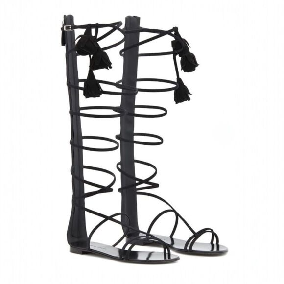 Giuseppe Zanotti Danse Gladiator Flats Black Size 6 Suede Leather $1650 New - Picture 2 of 11